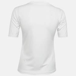 Pre Owned بلوزة فندي قصيرة من الجيرسيه بياقة من الدانتيل بالأبجدية بيضاء مقاس صغير