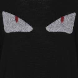 مملوكة مسبقًا Fendi Black Wool Monster Eye Applique Detail Sweatshirt L