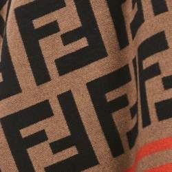 Pre Owned Fendi Brown FF Logo Wool Poncho One Size 
