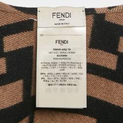 Pre Owned Fendi Brown FF Logo Wool Poncho One Size 