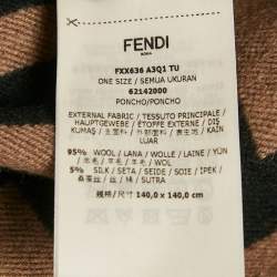 Pre Owned Fendi Brown FF Logo Wool Poncho One Size 