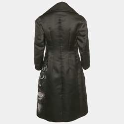 مملوكة مسبقًا Fendi Black Floral Patterned Wool Blend Open Front Coat S