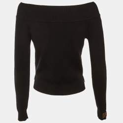 Pre Owned Fendi Black Knit Zucca Detail Off Shoulder Sweater S
