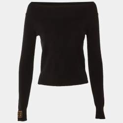 Pre Owned Fendi Black Knit Zucca Detail Off Shoulder Sweater S