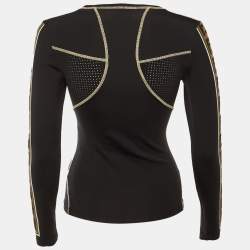 Pre Owned توب فندي بحافة جانبية بطبعة شعار باللون الأسود قماش جيرسي مقاس صغير