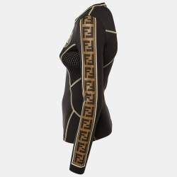 Pre Owned توب فندي بحافة جانبية بطبعة شعار باللون الأسود قماش جيرسي مقاس صغير