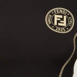 Pre Owned توب فندي بحافة جانبية بطبعة شعار باللون الأسود قماش جيرسي مقاس صغير