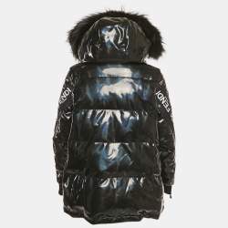 مملوكة مسبقًا Fendi Black Holographic Synthetic Quilted Down Detachable Fur Jacket S