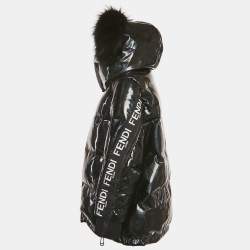 مملوكة مسبقًا Fendi Black Holographic Synthetic Quilted Down Detachable Fur Jacket S