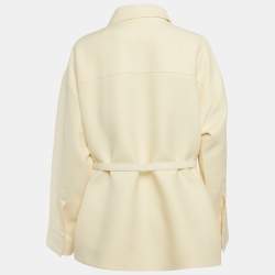 مملوكة مسبقًا Fendi Cream Leather Pocket Wool Belted Shirt L
