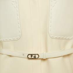 مملوكة مسبقًا Fendi Cream Leather Pocket Wool Belted Shirt L