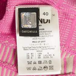 مملوكة مسبقًا سترة فنْدي تريكو بكابل مزج صوف وردي مقاس صغير (سمول)