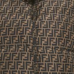 Pre Owned Fendi Brown/Orange Zucca Print Synthetic Reversible Puffer Jacket M