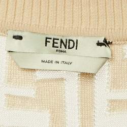 Pre Owned Fendi Beige FF Jacquard Knit Sheer Crew Neck Jumper M