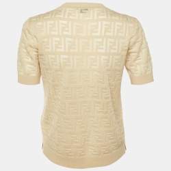 Pre Owned Fendi Beige FF Jacquard Knit Sheer Crew Neck Jumper M