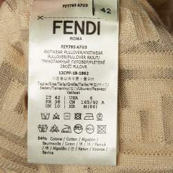 Pre Owned Fendi Beige FF Jacquard Knit Sheer Crew Neck Jumper M