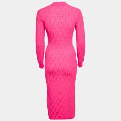 مملوكة مسبقًا Fendi Fluorescent Pink FF Stretch Knit Bodycon Dress S