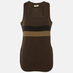 Pre Owned Fendi Brown Cotton Knit Sleeveless Pullover M