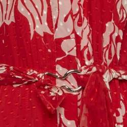 مملوكة مسبقًا Fendi Red Floral Print Brocade Mock Neck Maxi Dress S