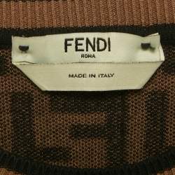 Pre Owned Fendi Brown FF Motif Stretch Knit Short Sleeve Jumper XS