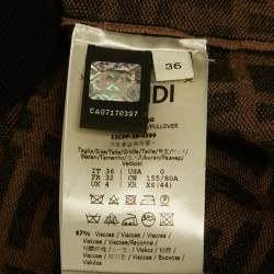 Pre Owned Fendi Brown FF Motif Stretch Knit Short Sleeve Jumper XS