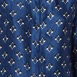 مملوكة مسبقًا طقم تنورة وقميص فنجي مزيج حرير مطبوع أزرق كحلي مقاس صغير/متوسط