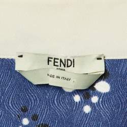 مملوكة مسبقًا طقم تنورة وقميص فنجي مزيج حرير مطبوع أزرق كحلي مقاس صغير/متوسط