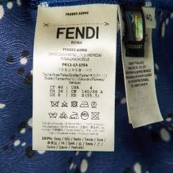 مملوكة مسبقًا طقم تنورة وقميص فنجي مزيج حرير مطبوع أزرق كحلي مقاس صغير/متوسط