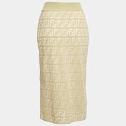 Pre Owned Fendi Green/Cream FF Stretch Knit Pencil Skirt M