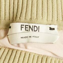 Pre Owned Fendi Green/Cream FF Stretch Knit Pencil Skirt M