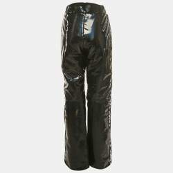 Pre Owned Fendi Black Logo Strip Holographic Synthetic Ski Pants L