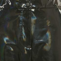 Pre Owned Fendi Black Logo Strip Holographic Synthetic Ski Pants L