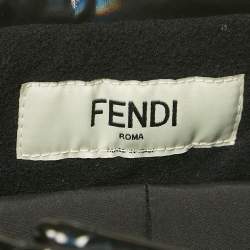 Pre Owned Fendi Black Logo Strip Holographic Synthetic Ski Pants L