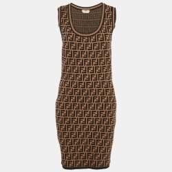 Pre Owned Fendi Brown FF Motif Stretch Knit Mini Dress M
