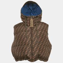 Pre Owned جاكيت دراجين قابلة للعكس فنجي بنمط زوكا صناعي بني/أزرق مقاس متوسط