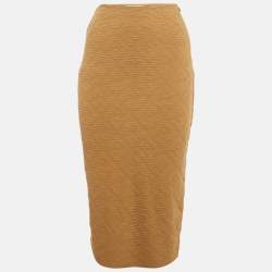 Pre Owned Fendi Beige FF Logo Pattern Stretch Knit Pencil Skirt S