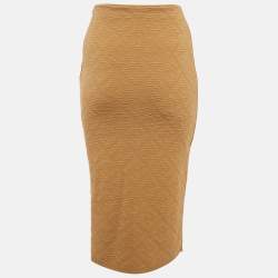 Pre Owned تنورة فنـدي خضراء/كريمية محبوكة مطاطية بقصة قلمية مقاس وسط