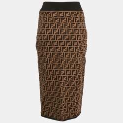 Pre Owned تنورة فندي بني زوكا مونوغرام متوسطة الطول مقاس وسط (ميديوم)