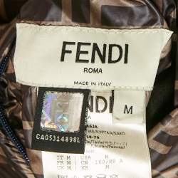 Pre Owned جاكيت داون قابل للعكس نايلون بطباعة زوكا زرقاء فيندي × فيلا مقاس صغير (سمول)