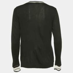 Pre Owned Fendi Black Cashmere Knit Floral Detail Cardigan M