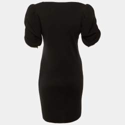 Pre Owned Fendi Black Merino Wool Puff Sleeve Knee Length Dress M