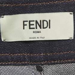 Pre Owned بنطلون جينز فندي دينم أزرق قاتم بكسرات خصر مرتفع مقاس صغير (سمول) الخصر 25 بوصة