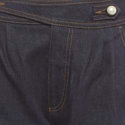 Pre Owned بنطلون جينز فندي دينم أزرق قاتم بكسرات خصر مرتفع مقاس صغير (سمول) الخصر 25 بوصة