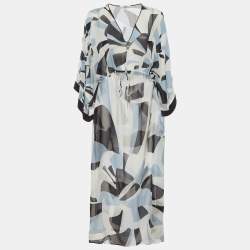 مملوكة مسبقًا Fendi Multicolour Geometric Print Silk Drawstrings Sarongs S