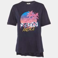 مملوكة مسبقًا Fendi Navy Blue Palace Print Jersey T-Shirt S