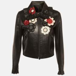 مملوكة مسبقًا Fendi Black Floral Embellished Leather Biker Jacket M