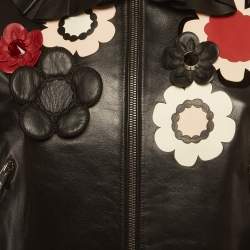 مملوكة مسبقًا Fendi Black Floral Embellished Leather Biker Jacket M