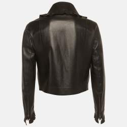 مملوكة مسبقًا Fendi Black Floral Embellished Leather Biker Jacket M