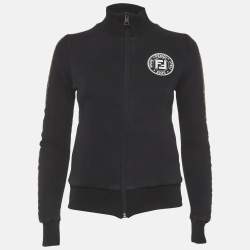 Pre Owned Fendi Black Jersey FF Logo Detail Track Jacket S