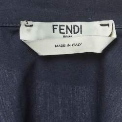 Pre Owned قميص فندي أزرق كحلي قطن بأكمام مجمعة مقاس وسط (ميديوم)